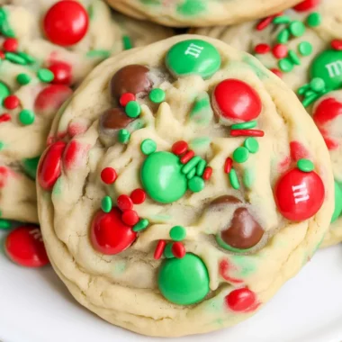 Delicious M&M Christmas Cookies - A Festive Treat to Bake! 39 Delicious M&M Christmas Cookies with vibrant red and green candy pieces.