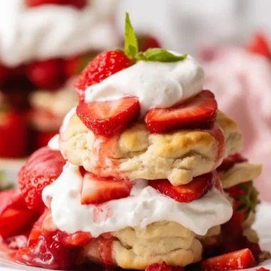 Delicious Strawberry Shortcake Made Easy at Home 39 Delicious homemade Strawberry Shortcake with whipped cream and fresh strawberries.