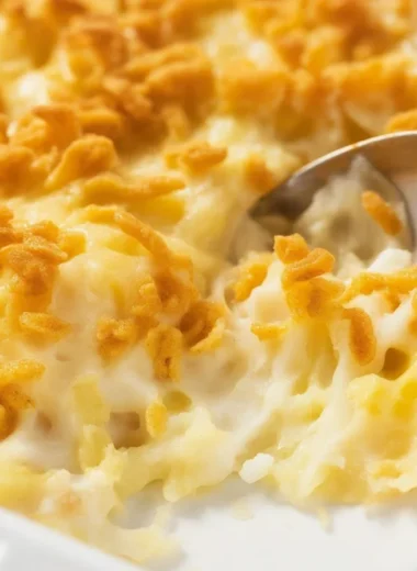 Easy Cheesy Potatoes baked until golden brown and creamy.
