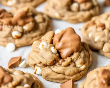 Delicious chewy Chocolate Chip Biscoff Cookies with cookie butter and chocolate chips