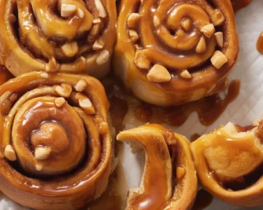 Deliciously gooey Pumpkin Sticky Buns topped with caramel and pecans.