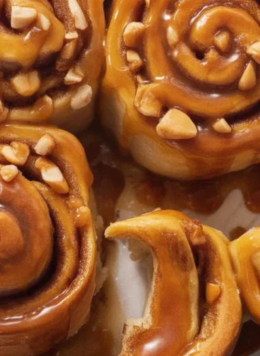 Deliciously gooey Pumpkin Sticky Buns topped with caramel and pecans.