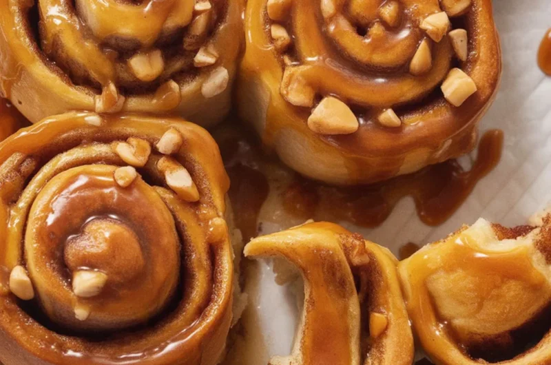 Deliciously gooey Pumpkin Sticky Buns topped with caramel and pecans.