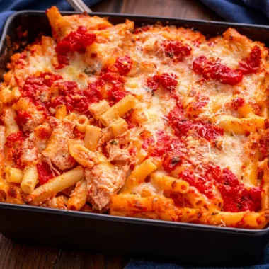 Creamy Baked Ziti with Ricotta and Mozzarella baked to perfection.