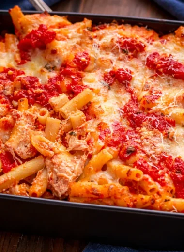 Creamy Baked Ziti with Ricotta and Mozzarella baked to perfection.
