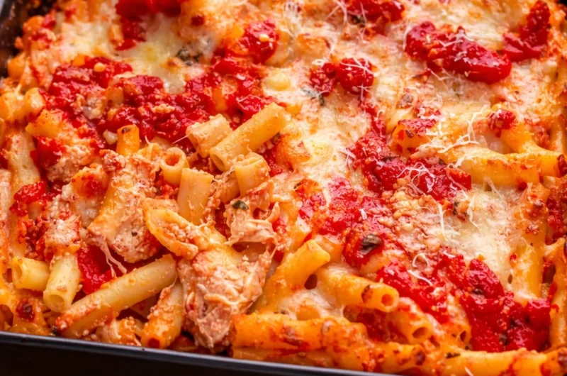 Creamy Baked Ziti with Ricotta and Mozzarella baked to perfection.
