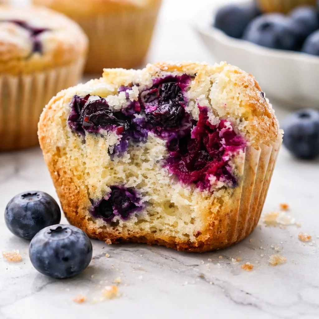 Freshly baked easy blueberry muffins with a moist and fluffy texture