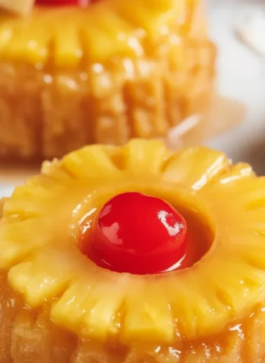 Delicious Pineapple Upside Down Sugar Cookies topped with pineapple and cherries.