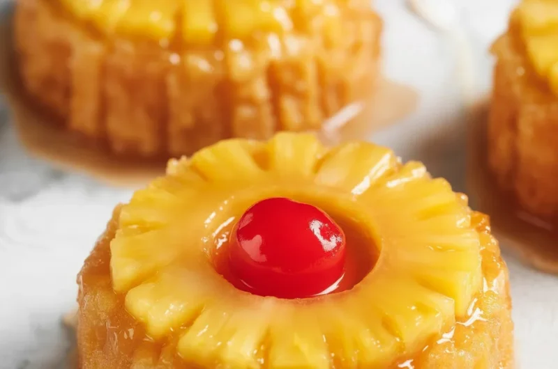 Delicious Pineapple Upside Down Sugar Cookies topped with pineapple and cherries.