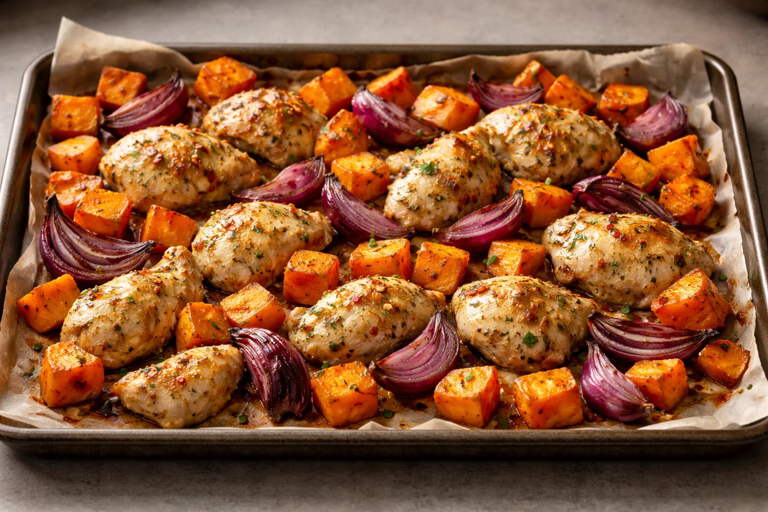 Sheet Pan Chicken and Sweet Potatoes