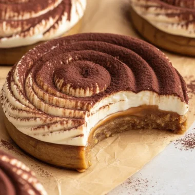 Delicious Tiramisu Cookie Cups with creamy mascarpone filling and cocoa dusting.