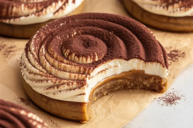 Delicious Tiramisu Cookie Cups with creamy mascarpone filling and cocoa dusting.