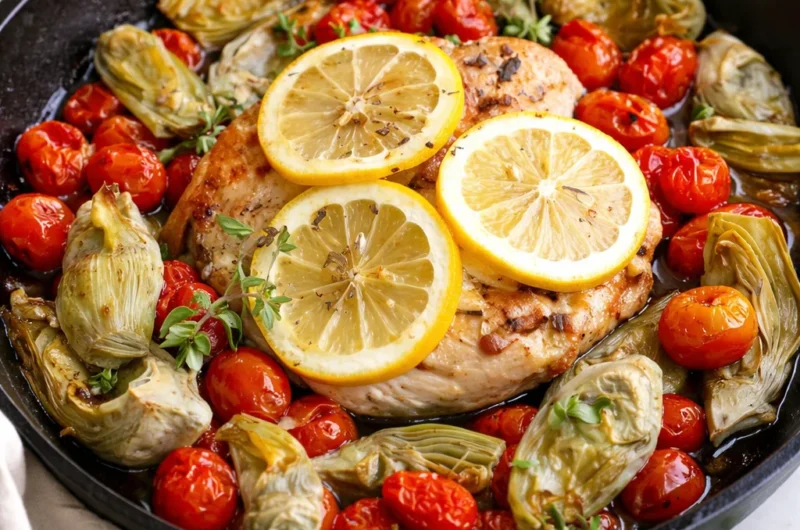 Mouthwatering Boursin Chicken Bake served on a dinner table with fresh ingredients.