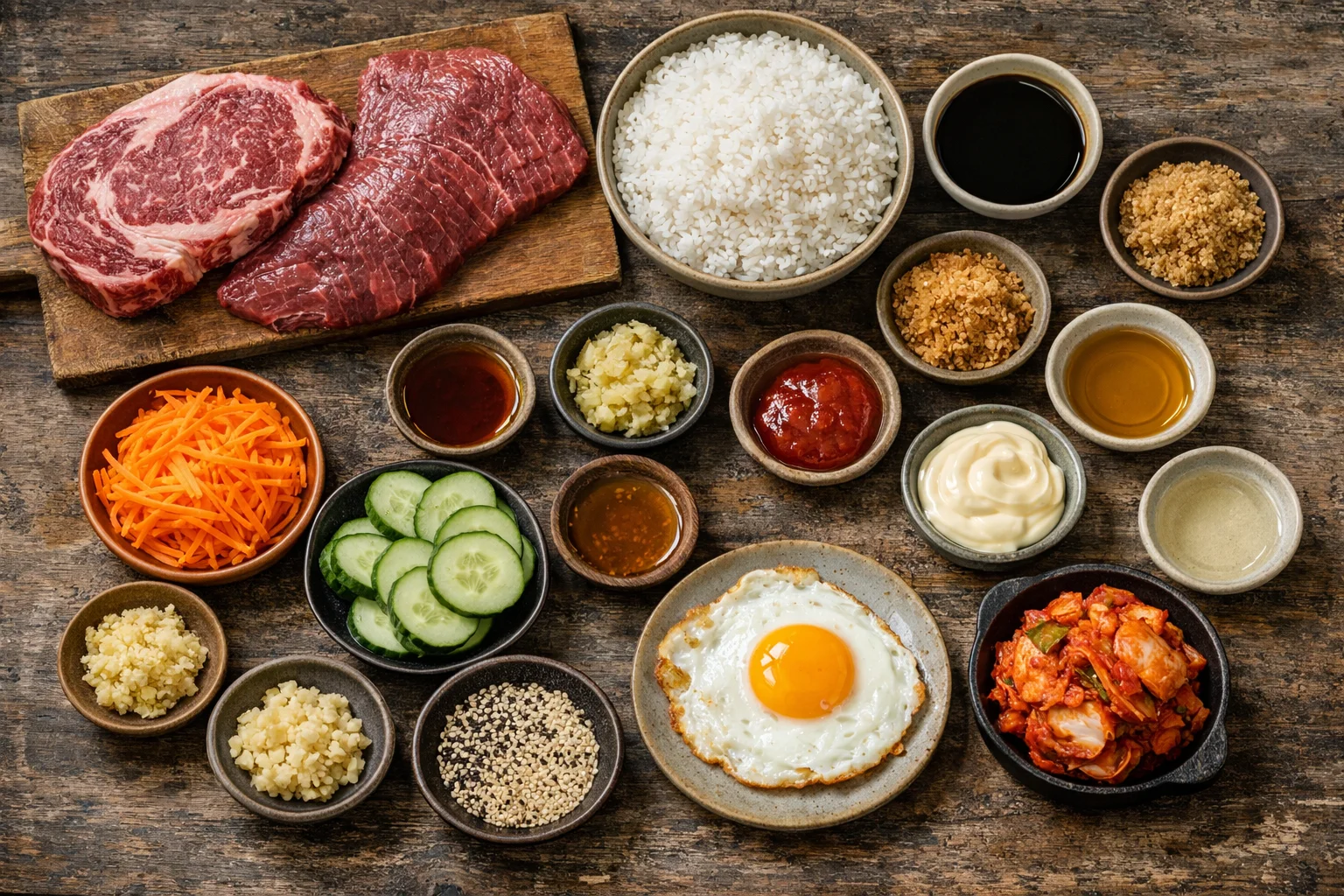 Korean BBQ Steak Rice Bowls with Spicy Cream Sauce