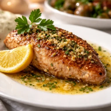 Delicious Chicken Christopher from Morton's Steakhouse, featuring garlic butter sauce.