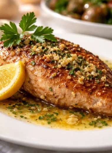 Delicious Chicken Christopher from Morton's Steakhouse, featuring garlic butter sauce.