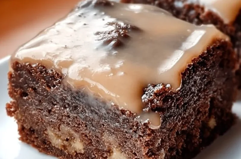 Delicious banana bread brownies fresh out of the oven on a cooling rack