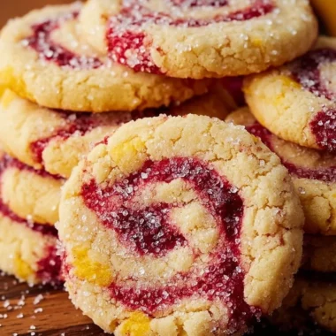 A plate of chewy lemon raspberry cookies with a vibrant raspberry topping.