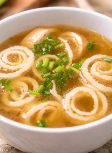 Authentic Flädlesuppe recipe - German pancake soup with crepes and beef broth.