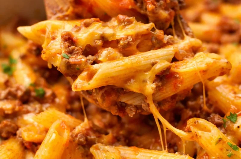 Cheesy Mexican ground beef casserole dish with rice, perfect for family meals.