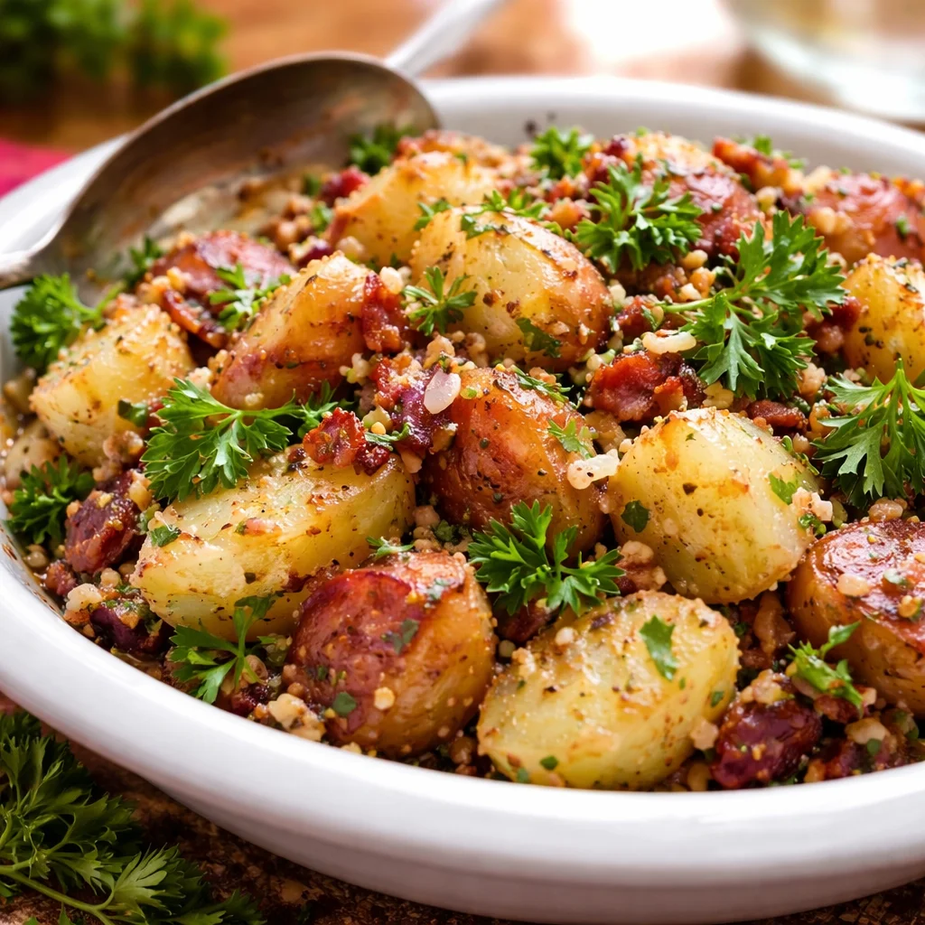 Deliciously Comforting: The Best Warm German Potato Salad 34 Delicious warm German potato salad with bacon, herbs, and tangy dressing.