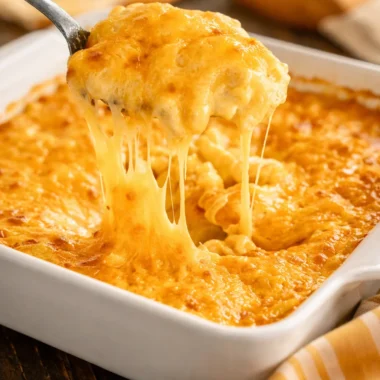 A comforting dish of traditional macaroni and cheese topped with golden breadcrumbs.