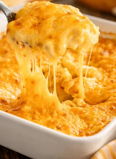 A comforting dish of traditional macaroni and cheese topped with golden breadcrumbs.