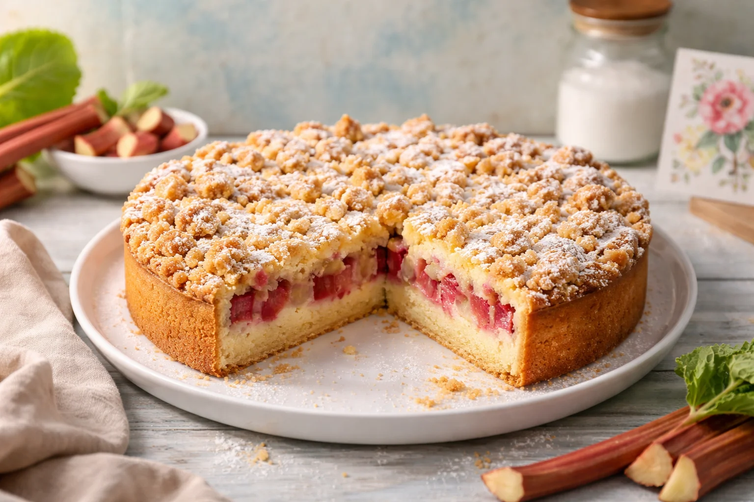 German Rhubarb Streusel Cake Recipe (Rhabarber Streuselkuchen)