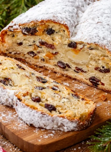 Delicious German Nut Stollen, a festive holiday bread recipe with nutty filling.