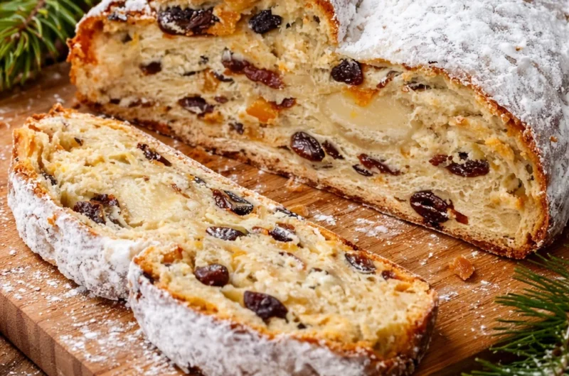 Delicious German Nut Stollen, a festive holiday bread recipe with nutty filling.