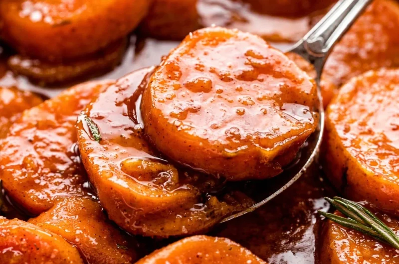 Delicious baked sweet potatoes served with a colorful garnish