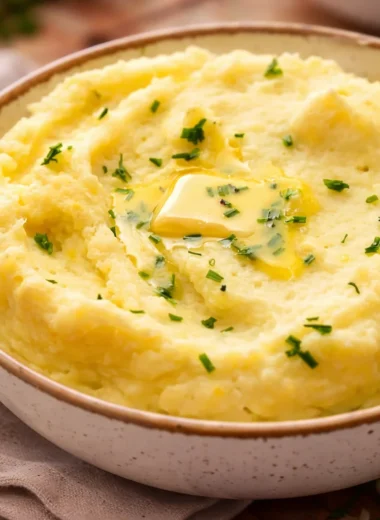 Delicious creamy mashed potatoes served for 8 people, ready to enjoy.