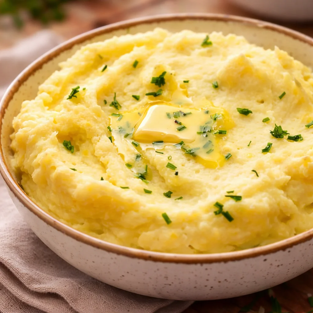 Delicious creamy mashed potatoes served for 8 people, ready to enjoy.