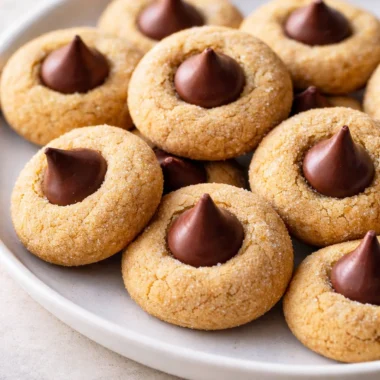 Baking ingredients for classic peanut butter blossoms cookies