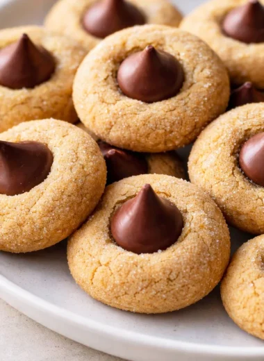 Baking ingredients for classic peanut butter blossoms cookies