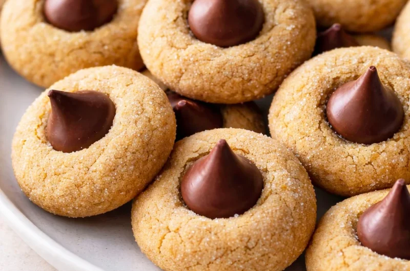 Baking ingredients for classic peanut butter blossoms cookies