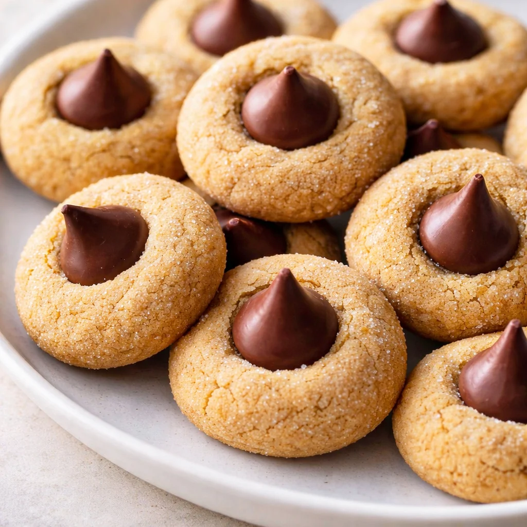 Baking ingredients for classic peanut butter blossoms cookies