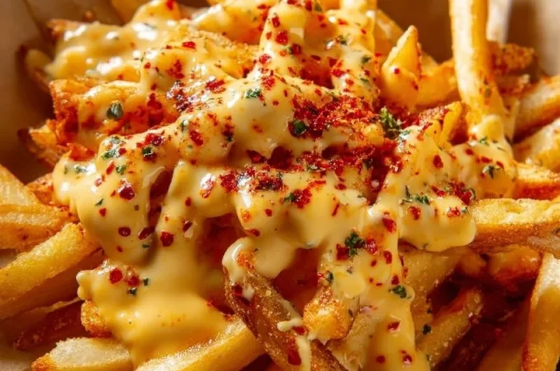 Delicious Louisiana Voodoo Fries piled high with toppings and seasonings