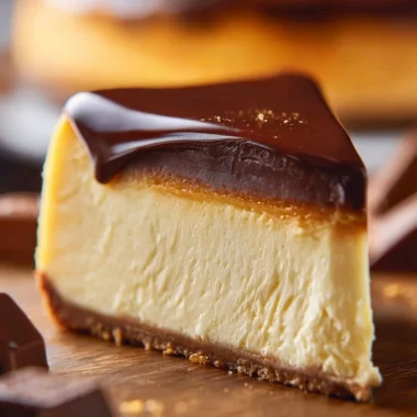 Luxurious Millionaire Cheesecake topped with chocolate and caramel drizzles