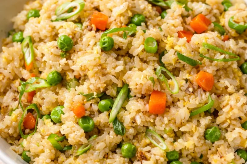 Quick stir fry and rice recipe with colorful vegetables in a wok.