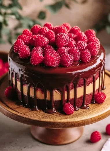 Raspberry Ruby Chocolate Drip Cake with rich chocolate and fresh raspberries