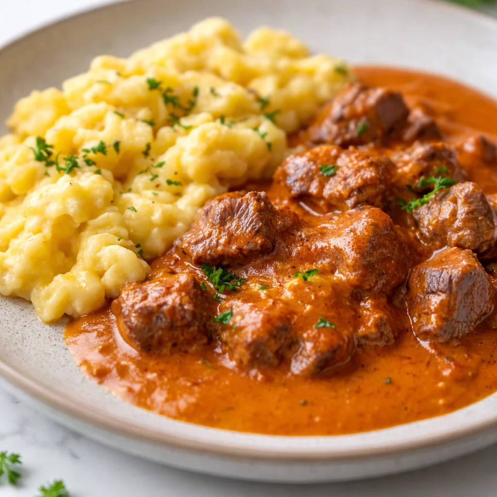 Savor the Comfort of This Traditional Rahmgulasch Recipe 34 Delicious Traditional Rahmgulasch Recipe featuring creamy German goulash with tender beef.