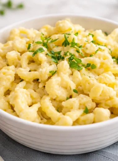 Homemade Authentic German Spätzle served with mushroom gravy.
