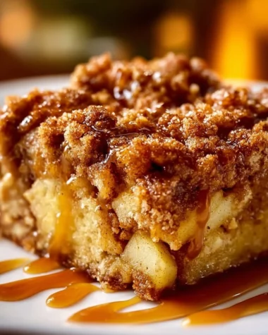 Super easy apple crisp coffee cake topped with crunchy oat topping
