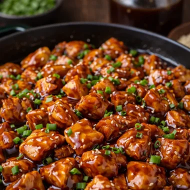 Delicious Bourbon Chicken served with fluffy rice, better than takeout.
