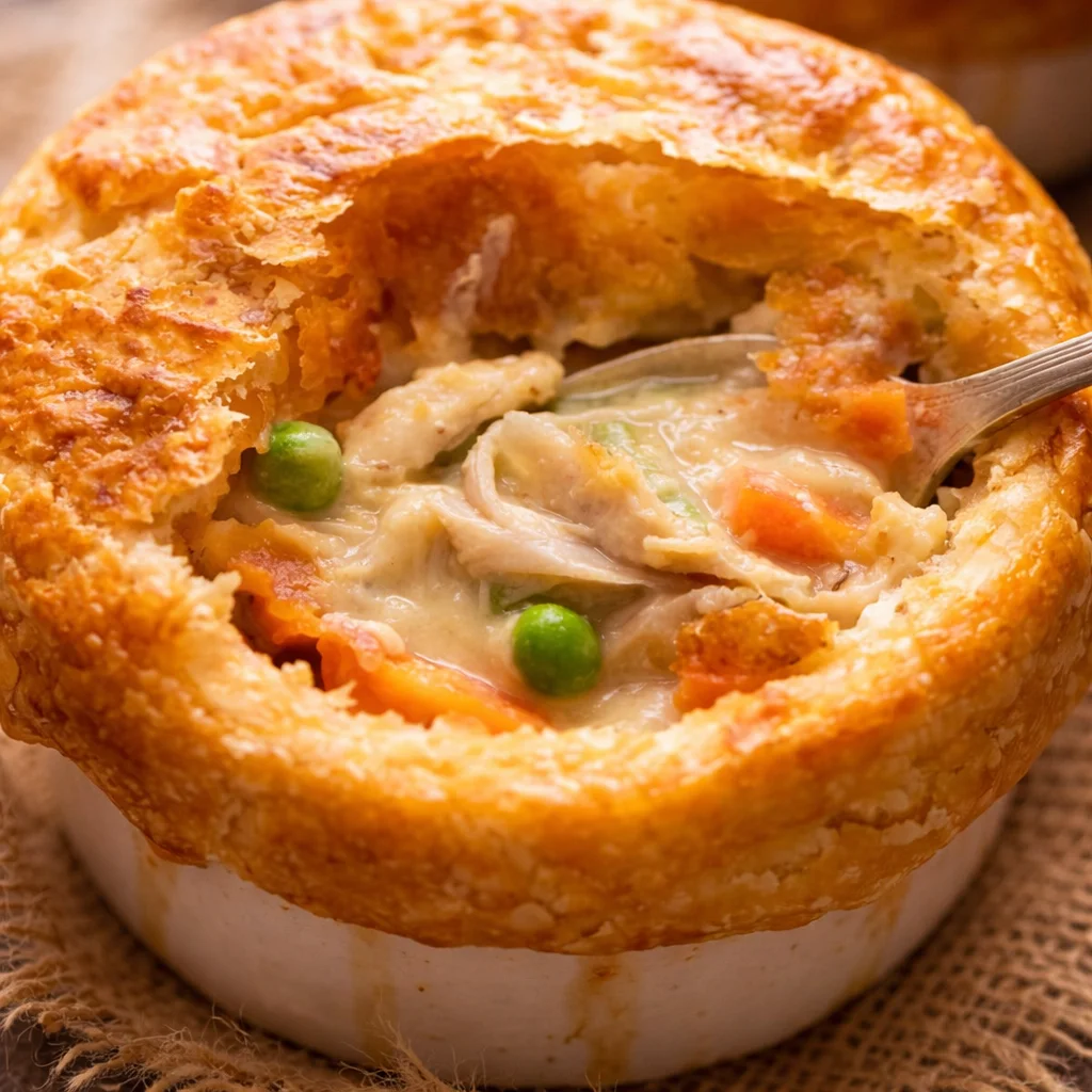 Delicious Australian chicken pie with creamy filling and flaky pastry crust.