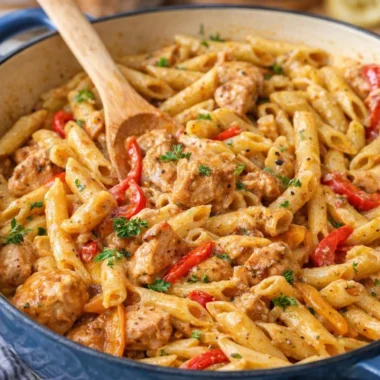 Cajun Chicken Alfredo Pasta served with fettuccine in a creamy sauce, ready in 30 minutes.