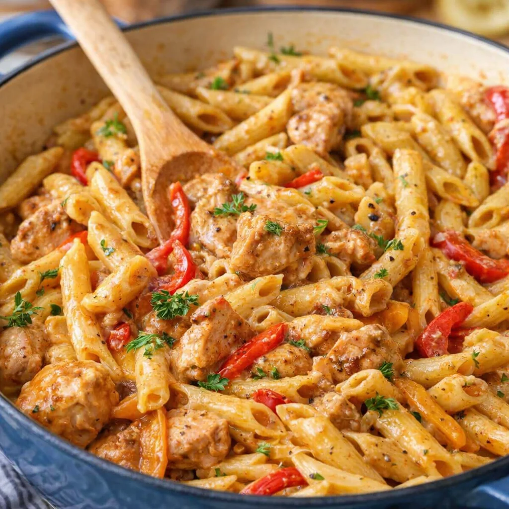 Cajun Chicken Alfredo Pasta served with fettuccine in a creamy sauce, ready in 30 minutes.