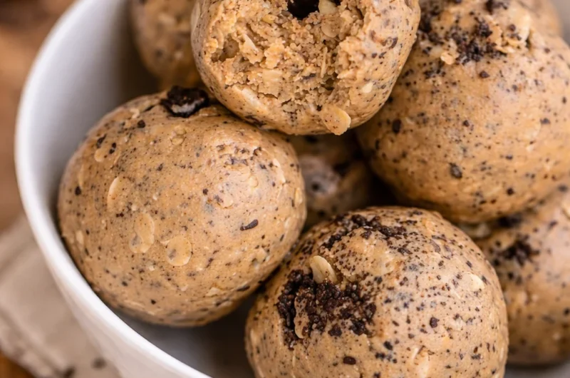 Delicious no-bake Cookies And Cream Protein Balls made with oats and protein powder.