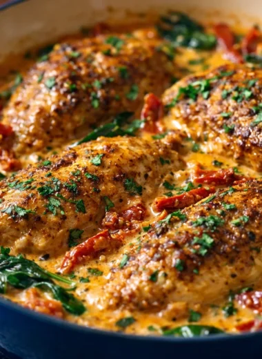 Creamy Tuscan Chicken with Sun-Dried Tomatoes and Spinach in a Rich Garlic Sauce